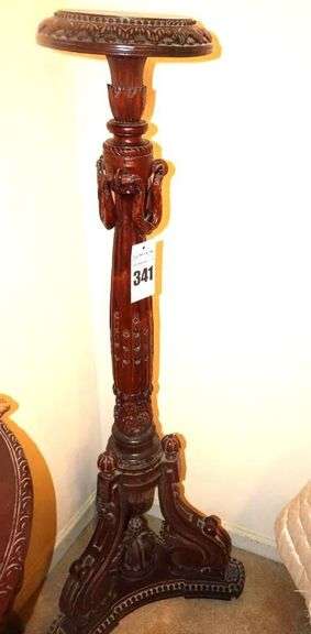Antique Dark Wood Unique Carved Regency Style Plant/Display Stand 57"x22" image