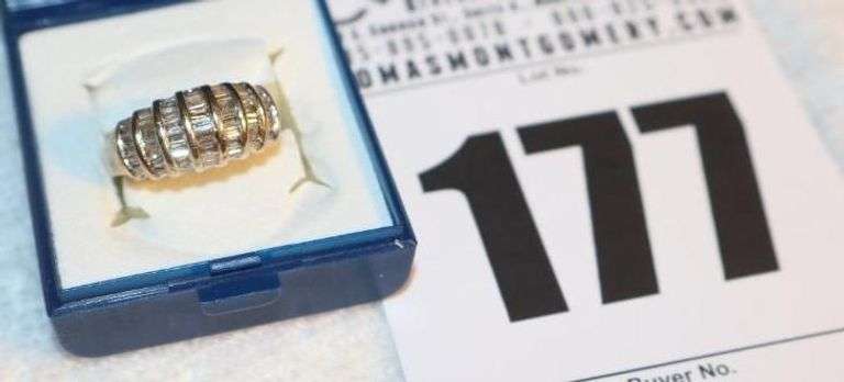 Ladies Diamond Ring with unique setting of diamonds each row has set number of stones 6,7,8,8,8,7,6 - (2.18ct) in Gold Setting - Size 7 image