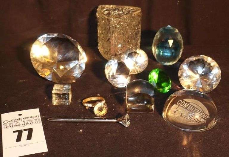 Variety of Crystal & Gass Paperweights in Diamond Shape (may be Crystal), additional styles and shapes etc. image