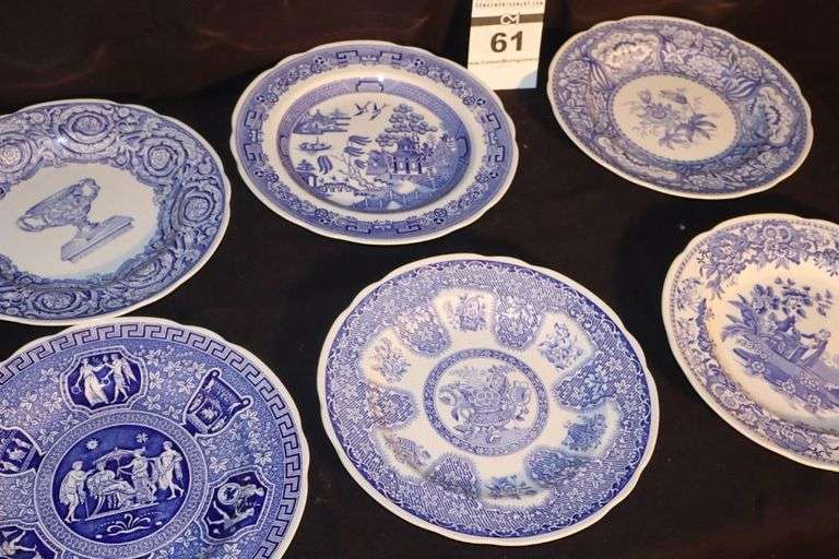 Spode Blue Room Collection of 6 Underglaze Print from hand-engraved copper plates - Set of 6 Plates "Warwick Vase", "Willow", "Floral", "Girl at Well", "Greek", & "Filigree" image
