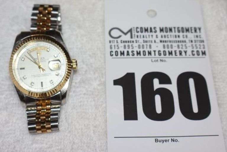 Rolex Replica Ladies Oyster Perpetual Day-Date with 2 tone Rolesor Style Steel/Gold finish with Diamond hour markers & 2 tone Jubilee Style Bracelet image