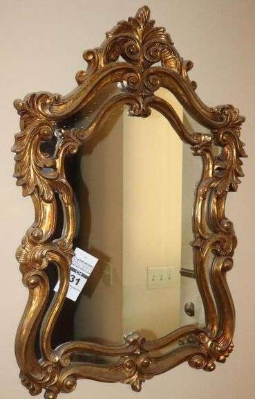 Gold Tone Decorative Ornate Style Wall Mirror with guilted style       39.5"x26"                                        **Matching Lot #30 & #32 image
