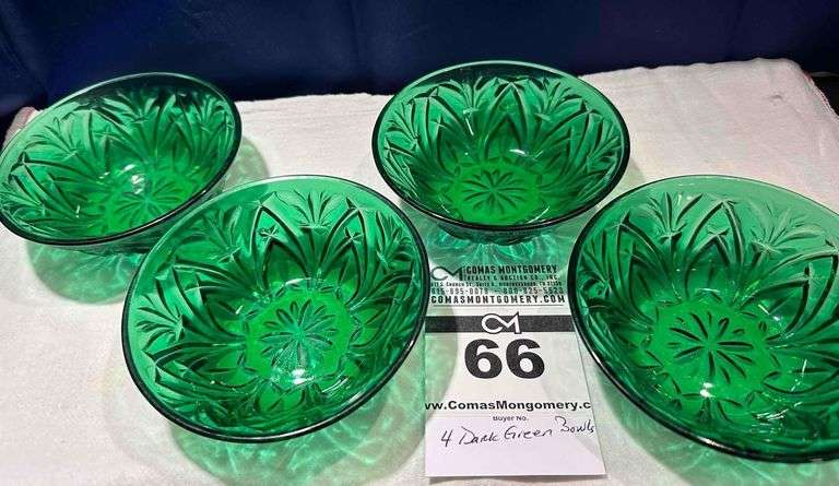 4 Vintage Anchor Hocking Dark Forest Green Bowls image