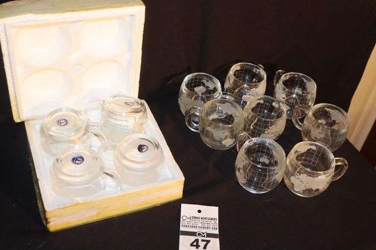 Vintage Nestle Nescafe World Map Glass - Coffee Mugs - 12 total - 8 & 4 new in packaging      **Matching Lots #48 & #49 image