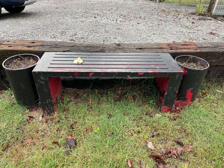 Metal Bench with Attached Flower Pots - Very Heavy Bring Help image
