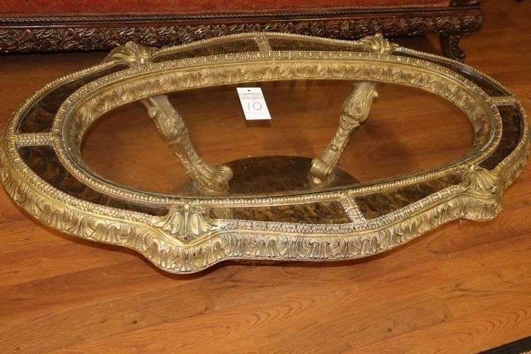 Vintage Hollywood Regency Coffee Table with Glass Top and Unique Design 15"x57"x29" image