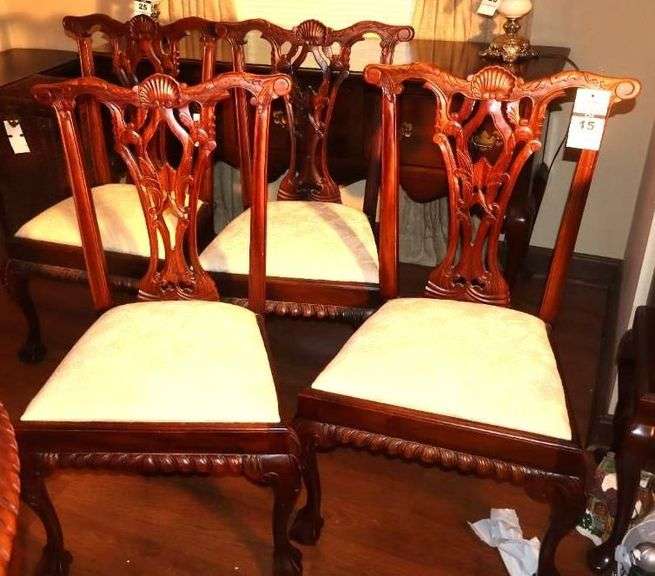 4 Wood Chippendale Style Dinning Chairs  40"x22"x17" image
