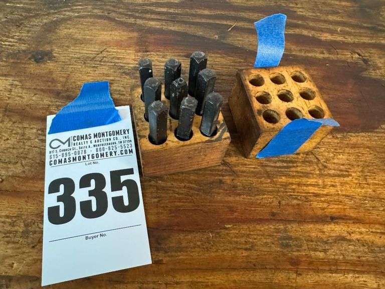 Set of Steel Number and Letter Stamps with Wooden Holder image