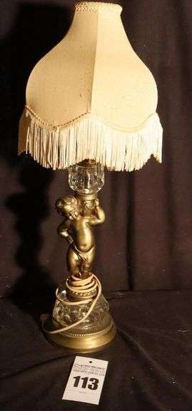 Vintage Cherub Crystal Accent Table Lamp with Shade 26"x12" image