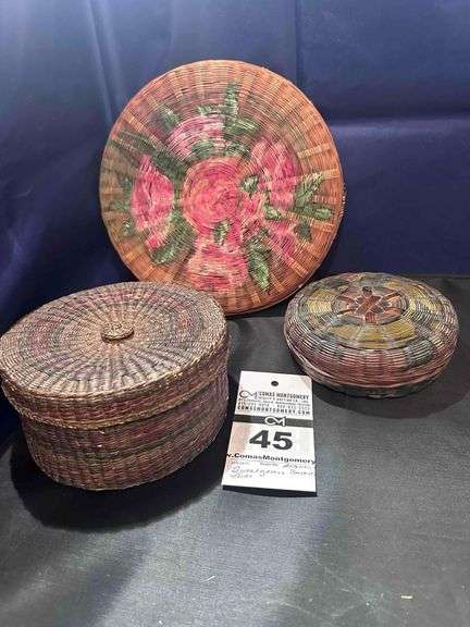 3 - Antique Woven "Sweet Grass Baskets with Lids" image