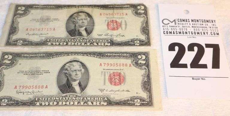 2 - Two Dollar Bills $2.00  Red Stamp 1953 & 1953C image