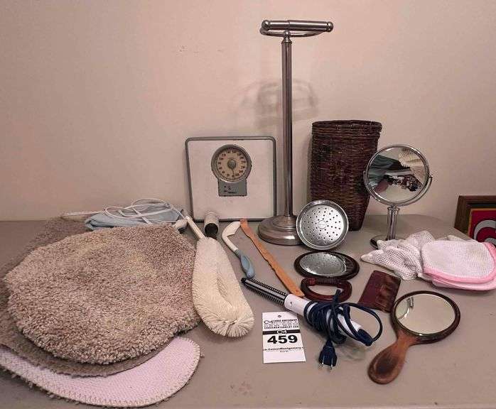 Bathroom Items, Wicker Basket, Scale, Mirror, image
