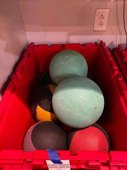 Assorted Exercise Weighted Balls in Red Storage Bin image