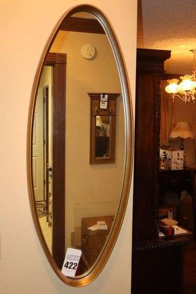 Gold Tone Oval Wall Mirror 47"x18" image