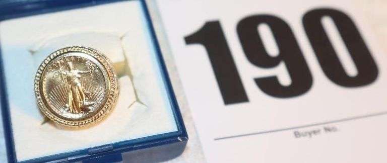 14K 1991 $5.00 Walking Liberty Gold Signet Ring 1/10 fine Gold - Size 7.5 image