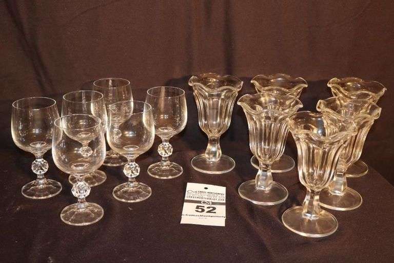 6 Vintage Cristal Wine Glasses & 6 Glasses Footed Sundae Glasses image