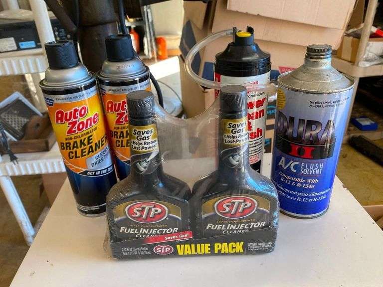 AutoZone Brake Cleaner, STP Fuel Injector Cleaner Value Pack, and A/C Flush Solvent image