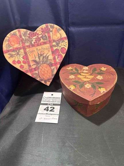 2 - Vintage Hand Painted Heart - Shaped Trinket or Jewelry boxes image