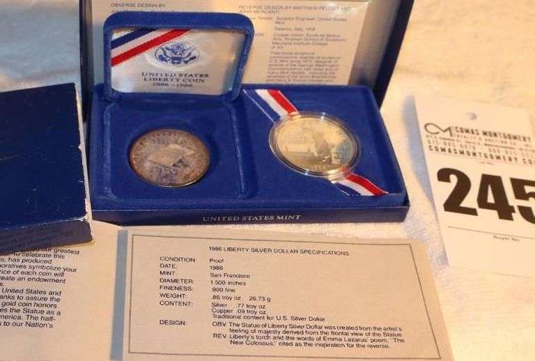 United States Liberty Coins - 1986 Liberty Silver Dollar & Airborne Commemorative Medal/Coin in Velvet Case with papers image