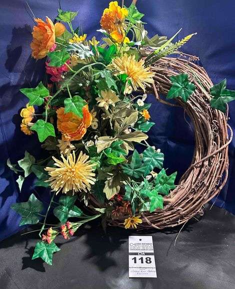 Grape Vine Wreath with Yellow Flowers & Ivy image