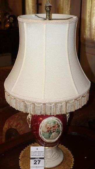 Vintage "George & Martha" style Victorian Style Porcelain Urn Table Lamp with Shade 30"x15" image