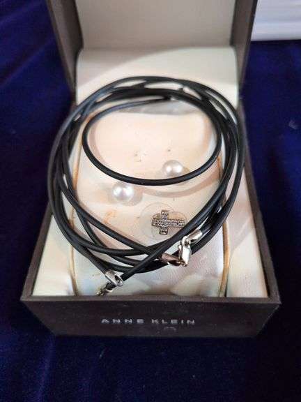 Pearl Earrings, Cross Stick Pin and Rope Necklace image