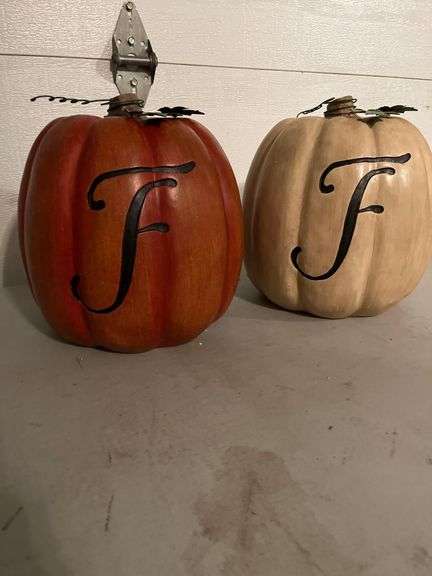 2 12” Ceramic Pumpkins with “F” Monogram image