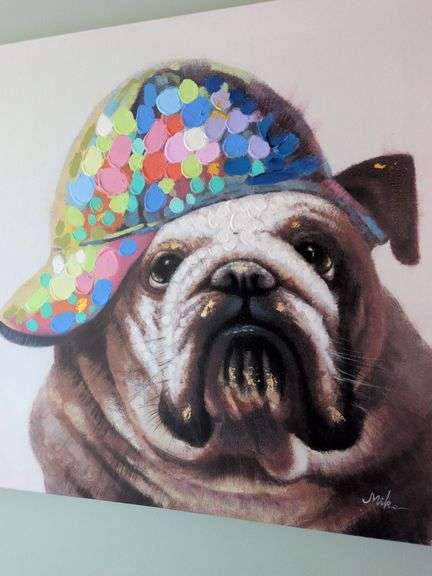 31.5 x 31.5 Dog Oil Painting  Canvas that has been Hand-Embellished with Textured Brush Strokes. image