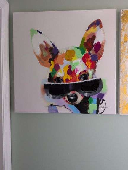 31.5 x 31.5 Dog Oil Painting on Canvas that has been hand-embellished with textured brush strokes image