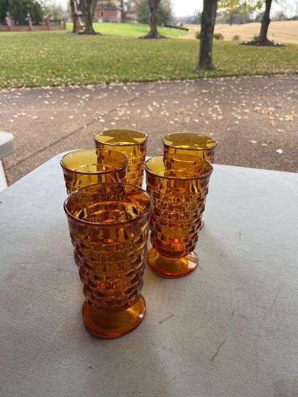 5 Vintage Indiana Glass Whitehall Footed Tumbler in Amber image