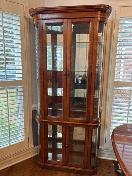 Lighted Curio Cabinet with Glass Shelves and Curved Glass Sides 36”x 13”x 76” image