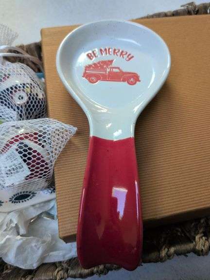 Box of New Items, Spoon Rest, Cheese Board with Knife, Owl Plate with Salt and Pepper Owls, Necklace image