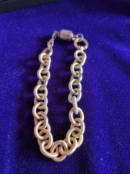 Vintage Gold-Tone Chain Link Bracelet with a Magnetic Clasp and a Spring Ring Clasp. image