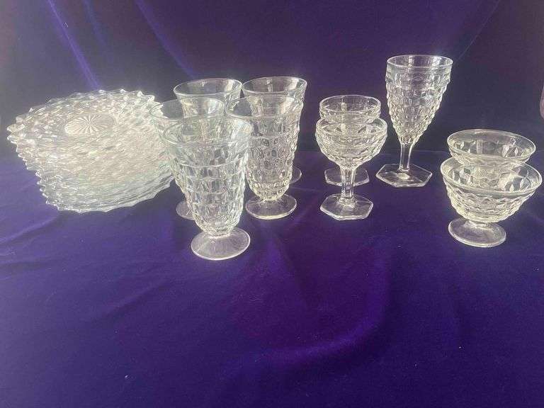 Miscellaneous Vintage Fostoria American - 5 Tea Glasses, 1 Water Goblets, 2 Champagne Glasses, 2 Sherbet Cups and 11 Plates image