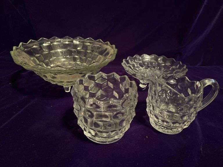 Anchor Hocking - 2 Footed Bowls, Creamer and Sugar Bowl image