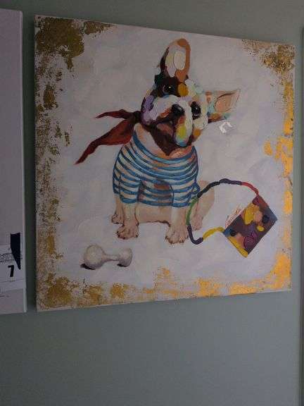 31.5 x 31.5 Dog Oil Painting  Canvas that has been Hand-Embellished with Textured Brush Strokes. image