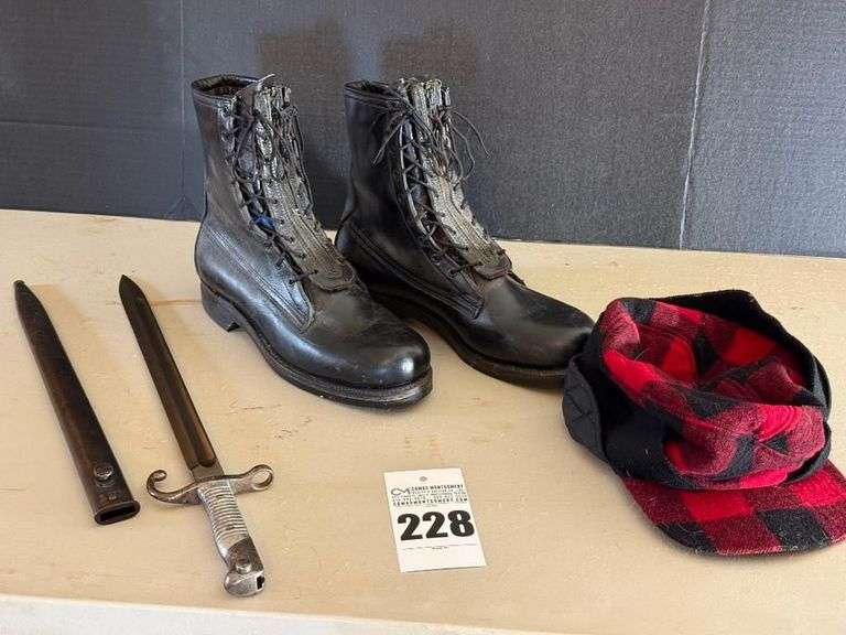 German Bayonet,,, Military Style Boots,  Wool Hat image
