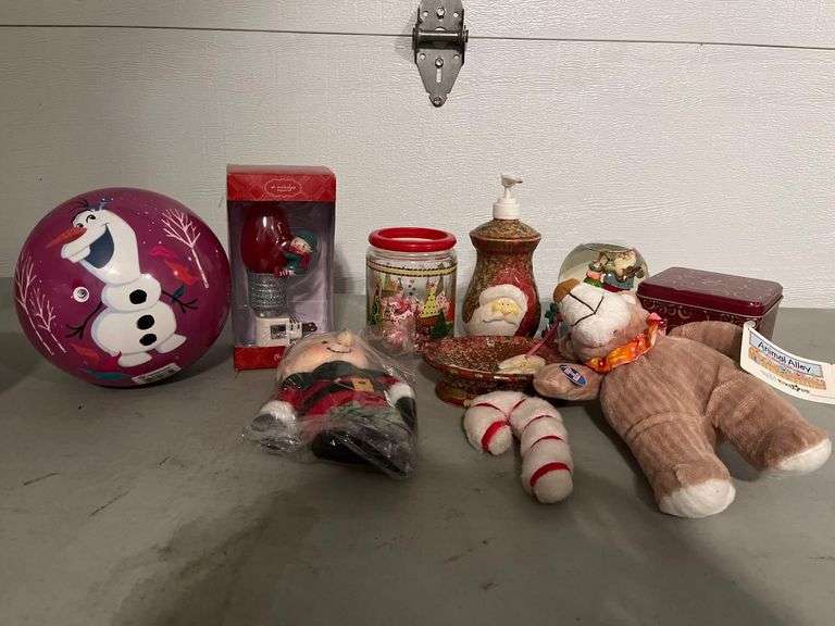 Christmas Decorations - Elf Nightlight, Soap and Lotion Dispenser, Snow Globe, Frozen Ball and Stuffies image