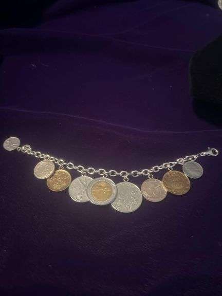 Milor 925 Sterling Silver Italian Lire Coin Charm Bracelet image