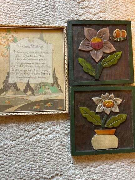 Framed Dearest Mother Poem and 2-8x8 Wooden Flower Pictures image