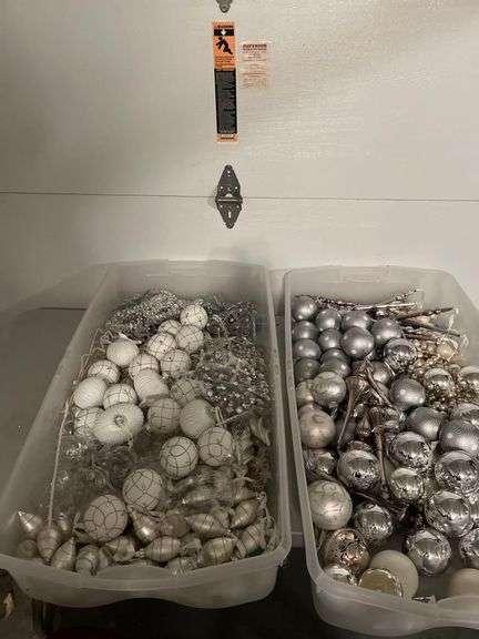 2 Totes of Silver Christmas Ornaments image