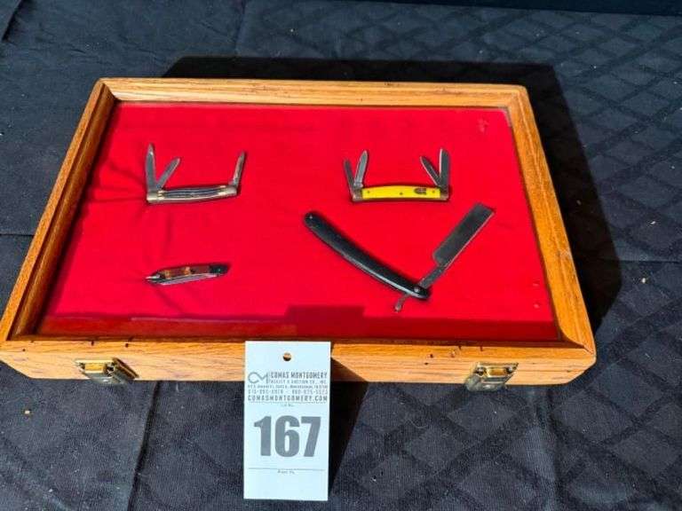 Pocket Knives & Straight Razor in Display Case image