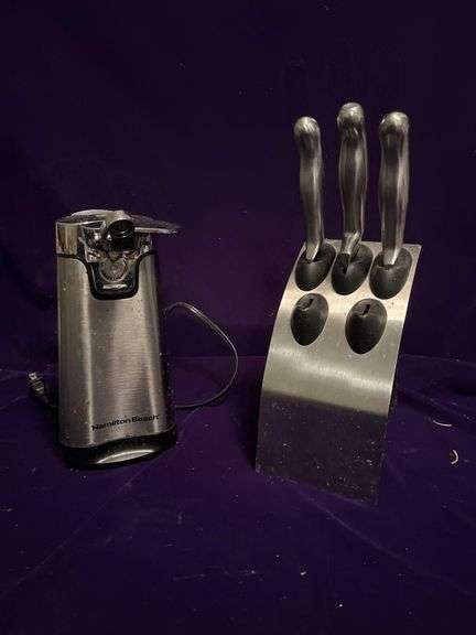 Hamilton Beach Can Opener and Knife Block with 3 Hen and Rooster Knives image