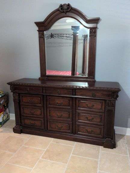 12 Drawer Dresser 73 x 20 with Mirror approx 52" high x 43" Wide image