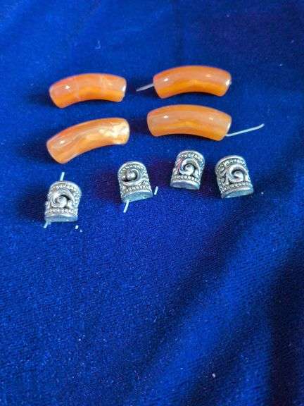 Viking or Celtic-Style Beard and Hair Beads - 4 Amber and 4 Silver Metal image