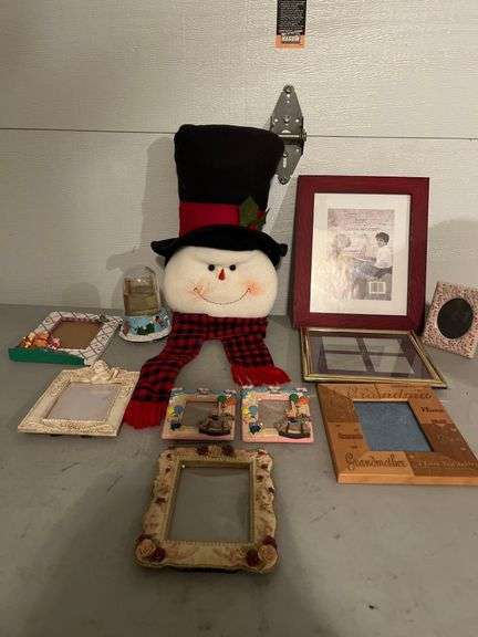 Assorted Picture Frames, Musical Snow Globe and Stuffed Snowman Head image