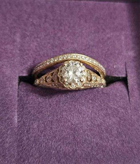 Ladies 14K yellow gold vintage style ring set with approx. .81ct total diamond weight image