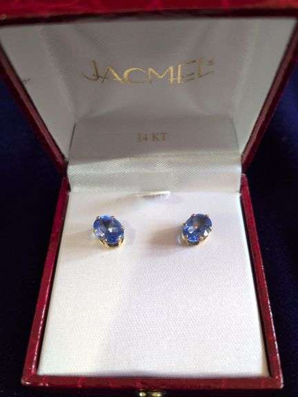 14K Gold Stud Jeweled Earrings image