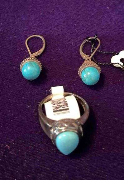 Sterling Silver Ring and Drop Earrings with Turquoise Stone image