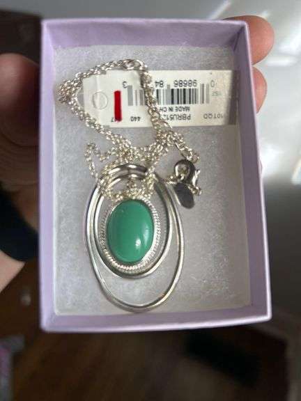 NEW-Emma James by Liz Claiborne Necklace with a Silver-Tone chain and a Turquoise Colored Pendant. image